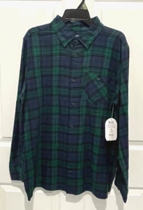 Boys Flannel Shirt Blue Green Tartan Plaid Size XL (14-16) - Picture 1 of 3