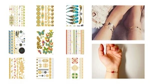 Multi-coloured & gold Designs Temporary Tattoo sticker Waterproof Body ankle Art - Picture 1 of 45