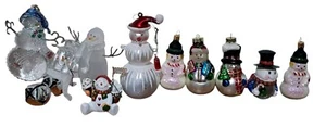 10 Snowman Christmas Ornaments Glass Resin Glitter Frosted Bell 5 IN 3 IN VTG - Picture 1 of 12