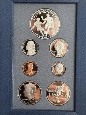 1994 Prestige Proof Set ~ Original Box ~ WORLD CUP SOCCER Silver Dollar! DCAM!! - Image 1 of 4
