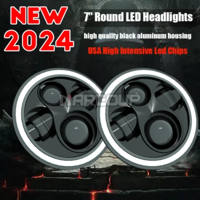 For 1986-1995 Suzuki Samurai SJ410 Pair 7inch LED Round Headlight Hi-Lo Beam DRL - Image 1 of 4