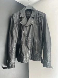 Chaqueta de motociclista de cuero negra All Saints para hombre grande - Imagen 1 de 3