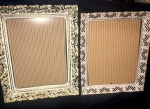 Marcos de fotos de metal vintage de filigrana ornamentados tono blanco dorado 8”x10” (2) - Imagen 1 de 12