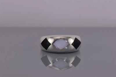 Anel de prata esterlina com cúpula incrustada ônix preto madrepérola 9g 925 tamanho: 10 - Imagem 1 de 4