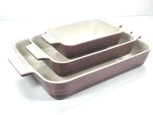 Le Creuset Stoneware Classic Rectangular Baking Dish Set of 3 color ~ FIG - Picture 1 of 15