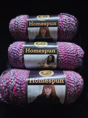3 Skeins Lion Brand Yarn Homespun 混合浆果紫色 18 盎司 510 克 总计 全新 — 第 1/4 张图片