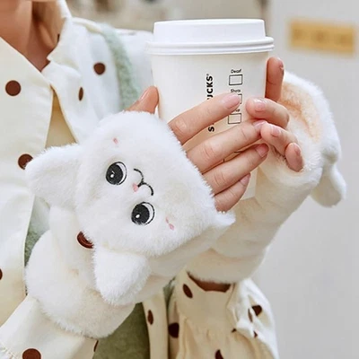New Women Girl Winter Fur Rabbit  Fingerless Gloves Plush Warm Thick Gloves - Image 1 of 4