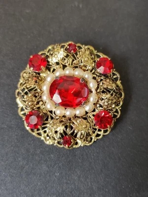 Broche URSS, vidrio de ágata roja, oro, joyas raras para mujeres coleccionables Foto 1 de 4