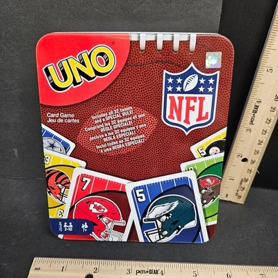UNO NFL Card Game w Storage & Travel Metal Tin for Kids, Adults Family Night NEW - Image 1 of 3