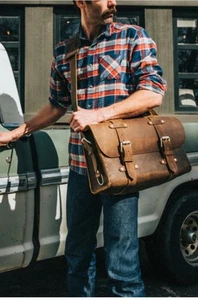 "Bolso mensajero de cuero grande de 19"" Colsen Keane EE. UU. remaches de cobre $1500" - Imagen 1 de 20
