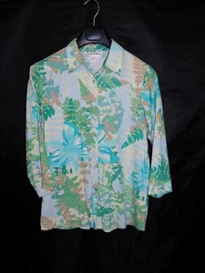 Winter Silks M Green Blue Yellow Floral Silk Shirt 3/4 Sleeve Blouse Button Up M - Picture 1 of 4