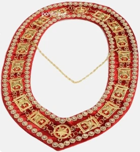 On Red Velvet MASONIC REGALIA SHRINER RHINESTONES Around Chain Collar Golden - Picture 1 of 2