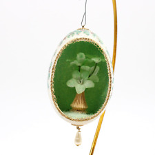 White & Green Oval Flower Glitter Hanging Ornament Home Decor Pearl Teardrop