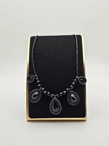 Vintage Liz Claiborne Necklace Sparkling Black Drop Pendants Seed Bead 16” - Picture 1 of 3