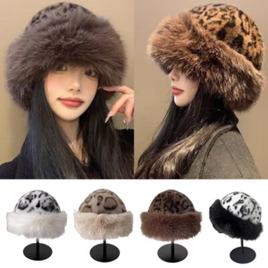 Winter Plush Ear Protection Leopard Print Cap Windproof Warm Headgear Fluffy Fur - Picture 1 of 26