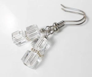  Würfel Ohrhänger in Klar 7 mm / Glas / Edelstahl Ohrhaken - Bild 1 von 2
