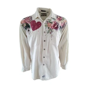 Vintage Milano Bay Western Shirt – Size M – White with Floral & Heart Design – M - Picture 1 of 10