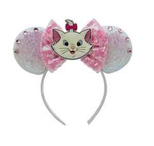 NEW Disney ARISTOCATS Mickey ears MARIE Headband PINK SEQUINS Rhinestones CAT - Picture 1 of 4