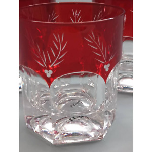 Set of 3 Red Cut Crystal Rocks Cocktail Whiskey Glasses Tumbler 3 3/4" Tall