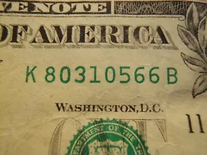 Fancy Serial Number $1 Dollar Bill Birthday Note ~ Oct 5, 1966 ...10/5/66 - Picture 1 of 2