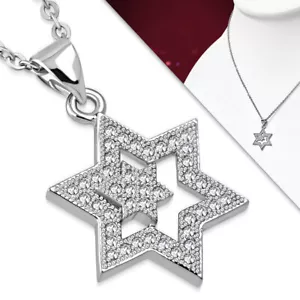 "Collar Colgante Estrella Judía de David de Acero Inoxidable CZ, 18" - Imagen 1 de 5