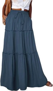Women's Casual Chiffon High Waist Tiered Ruffle Flowy Maxi Skirt with Pockets - Picture 1 of 25