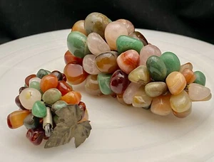 VTG TWO MULTICOLOR POLISHED STONE BUNCHES 5.6" & 2.8", AGATE, AMETHYST, c1970 g - Picture 1 of 5
