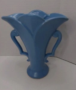 Vintage Rumrill/ Redwing Pottery Double Handle Pottery Vase #H-10 Blue 9.5" - Picture 1 of 10