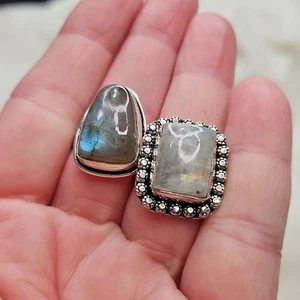 2 anillos de piedras preciosas naturales enchapados en plata de ley bohemia piedra lunar - Imagen 1 de 7
