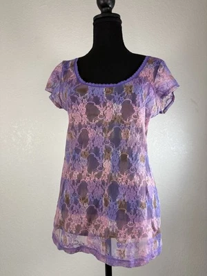 Rue 21 XL Encaje Transparente Morado y Rosa Floral Foto 1 de 4