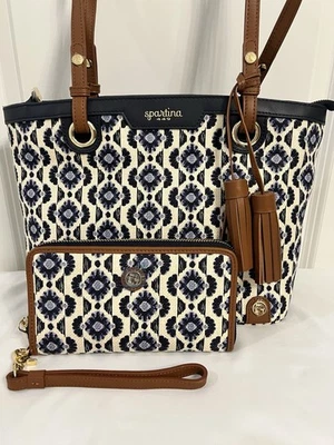 NEW Spartina 449 Navy Print Tote With Matching Wallet - Image 1 of 4