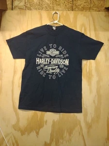 Harley Davidson Men T shirt Munster Indiana Size L Black short sleeves Vtg 1566 - Picture 1 of 6