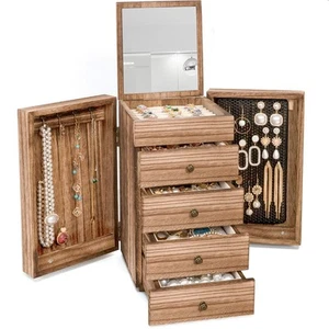 Jewelry Box Wood for Women, 5-Layer Large Organizer Box with Mirror & 4 Drawe... - Picture 1 of 7