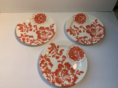 Juego de 3 platos de ensalada florales rojos/naranjas de Anthropologie 8.75" Hechos en Portugal Foto 1 de 4