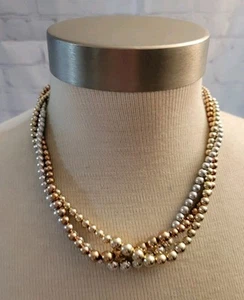 Multistrand Beaded Layered Necklace Copper Silvertone Goldtone 18 In - Picture 1 of 4