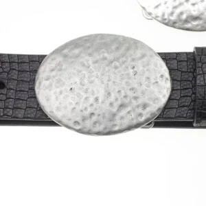 Hebilla de cinturón ovalada martillada plateada con cierre de clavija para cinturón intercambiable - Imagen 1 de 7