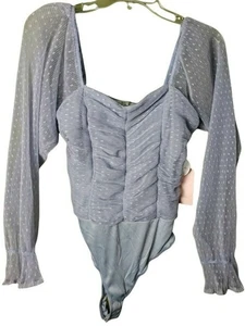 Blashe Bodysuit Sheer Peasant Blouse Junior Sz M Blue Thong Coquette Balletcore - Picture 1 of 8