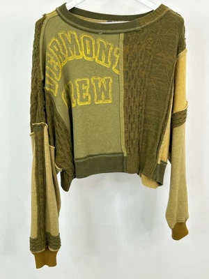 FREE PEOPLE Stateside Media Patchwork Sweater SZ M Green Women Sweatshirt Top - Image 1 of 4