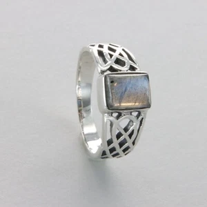 Square / Rectangle LABRADORITE Celtic Ring - 925 STERLING SILVER Gemstone #4e - Picture 1 of 8