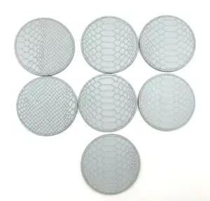 Juego de 6 Posavasos de Cuero Imagen Gráfica 4" REDONDOS NUEVOS Gris Claro - Imagen 1 de 2