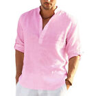 Mens Cotton Linen Beach Shirts Casual Baggy Loose Summer Shirt Blouse Tops Tee
