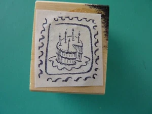Birthday Cake w/Candles Faux Postage Rubber Stamp  - Picture 1 of 2