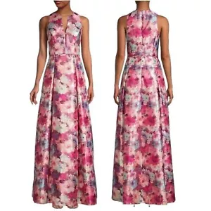 NWT Aidan Mattox Floral Jacquard Sleeveless Metallic Gown 8 - Picture 1 of 13
