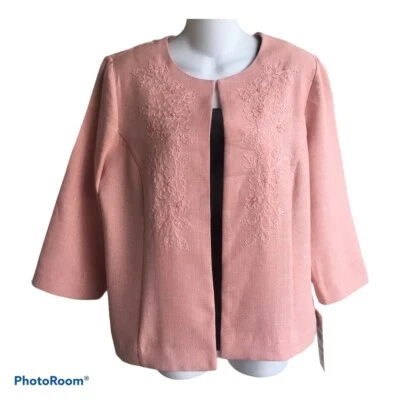 Alfred Dunner 开放式夹克 3/4 袖串珠杏子全新带标签女士 10 小号 — 第 1/4 张图片