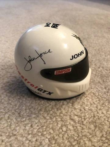 John Force White Simpson Mini Helmet - Castro’s GTX, Pontiac , No Fear, Mac Tool Cover