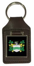 Lewthwaite Family Crest Surname Coat Of Arms Brown Leather Keyring Engraved