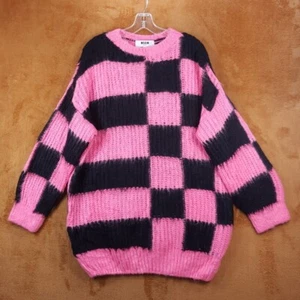 MSGM Sweater Dress Womens Small Pink Black Check Pullover Fuzzy Mohair Oversized - Picture 1 of 8