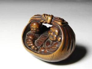 Netsuke Inro Sagemono Edo Era Japanese Antique Wood Carved Karako Sculpture - Picture 1 of 8