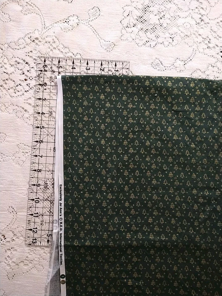 Metallic Gold Trees on Green Fabric by Joann 100% Cotton 21" x 44" - Image 1 of 3