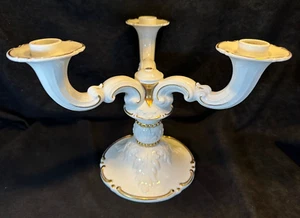 Antique German Rosenthal Porcelain with Gold Gilt 3 Branch Embossed Candelabra - Picture 1 of 8